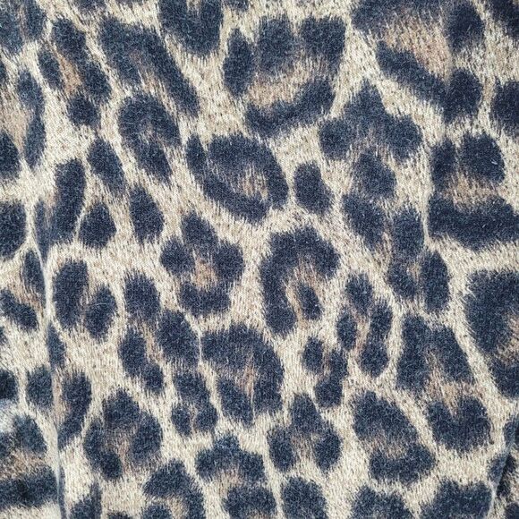 Michael Kors Leopard V-Neck Tunic Sweater L Brown Lightweight Layering Animal - Picture 4 of 11